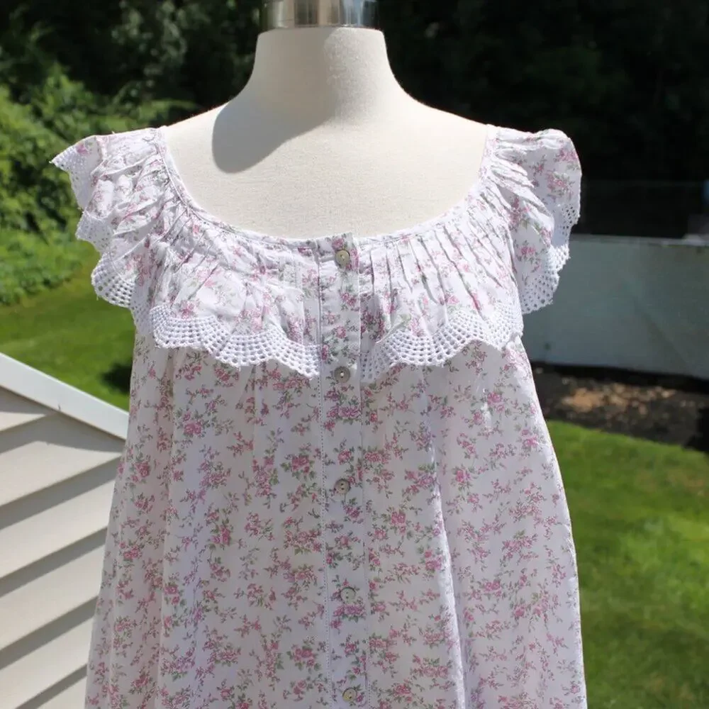 Rachel Ashwell Women's Ditsy Floral Cotton Sweet Babydoll Nightgown Size Medium - Picture 4 of 14